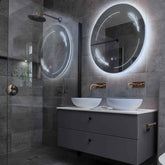 Specchio LED Rotondo | Pulsanti touch | Funzione anti-appannamento | Luce bianca fredda - Reyze Serie Good Vibes Modello 2